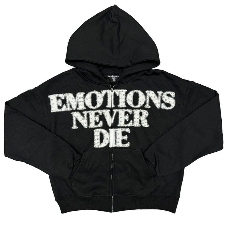 MIXED EMOTION BLACK END RHINESTONE HOODIE