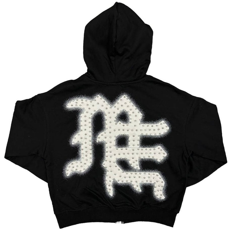 MIXED EMOTION BLACK END RHINESTONE HOODIE